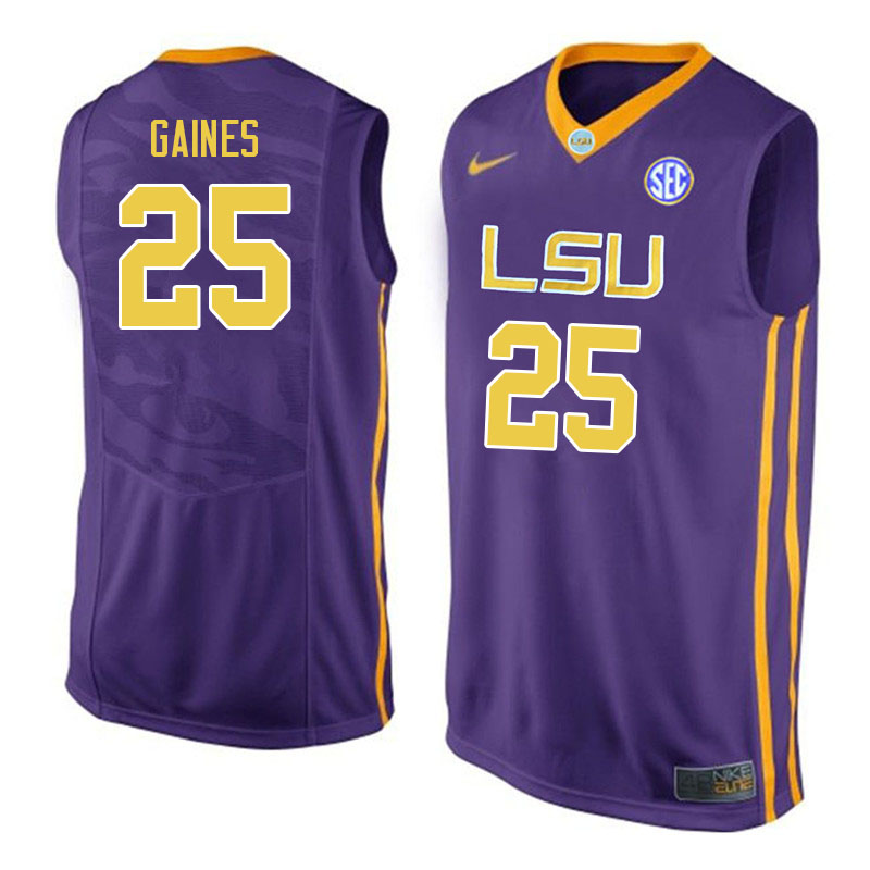 Men #25 Eric Gaines LSU Tigers College Basketball Jerseys Sale-Purple